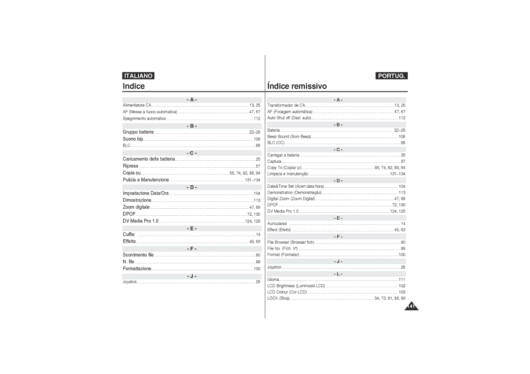 Samsung VP-X220L/XET, VP-X210L/XET manual Indice, Índice remissivo 