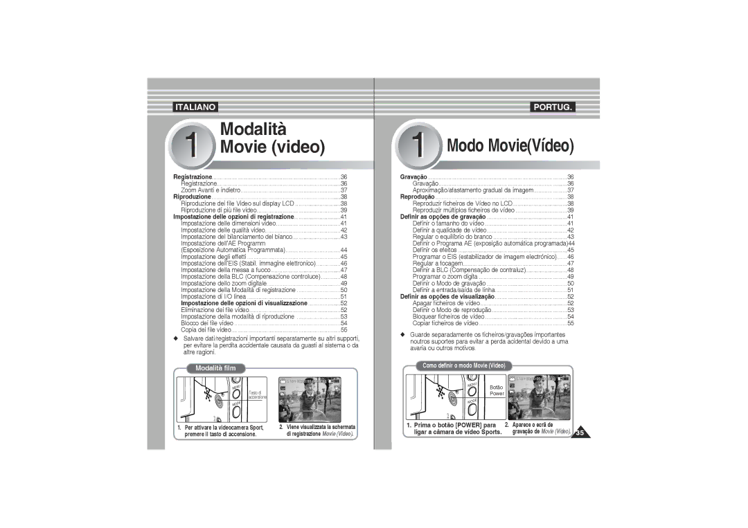 Samsung VP-X220L/XET, VP-X210L/XET manual Definir o Programa AE exposição automática programada44, Prima o botão Power para 