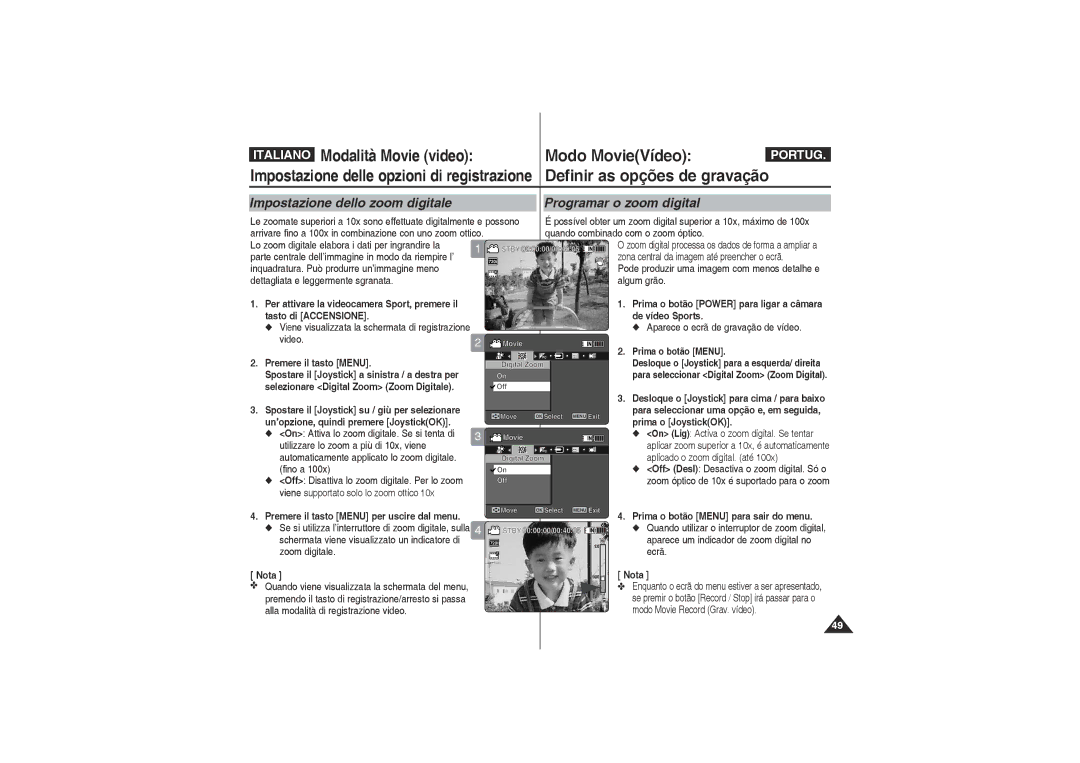 Samsung VP-X220L/XET manual Impostazione dello zoom digitale Programar o zoom digital, Dettagliata e leggermente sgranata 