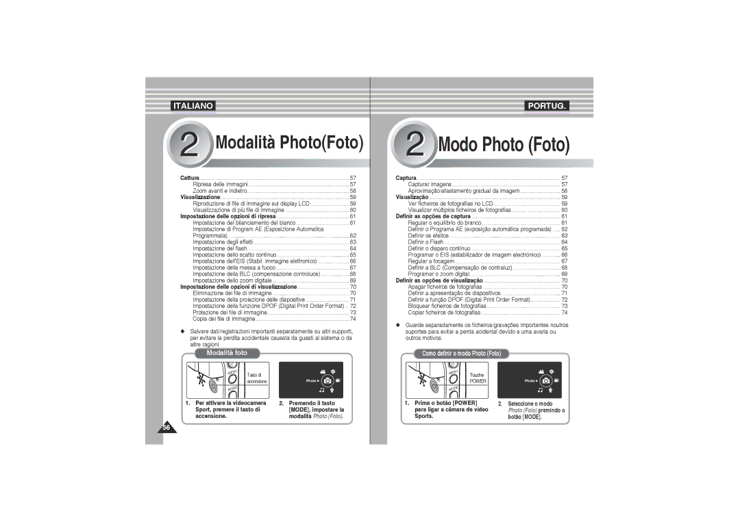 Samsung VP-X210L/XET, VP-X220L/XET manual Modo Photo Foto 