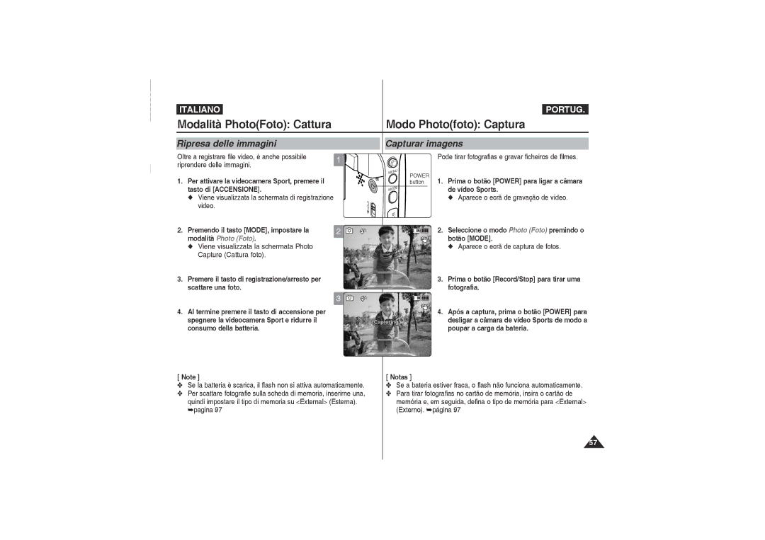 Samsung VP-X220L/XET manual Modalità PhotoFoto Cattura Modo Photofoto Captura, Ripresa delle immagini, Capturar imagens 
