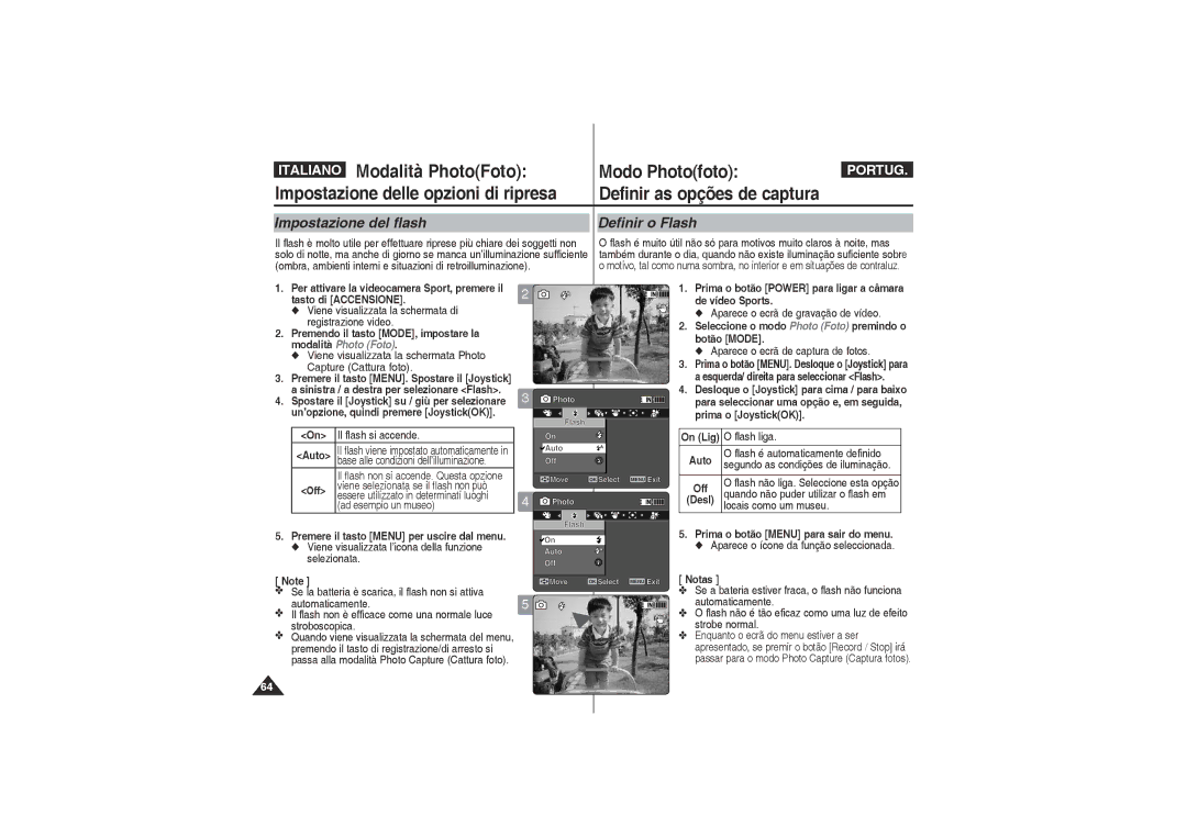 Samsung VP-X210L/XET, VP-X220L/XET manual Impostazione del flash, Definir o Flash 