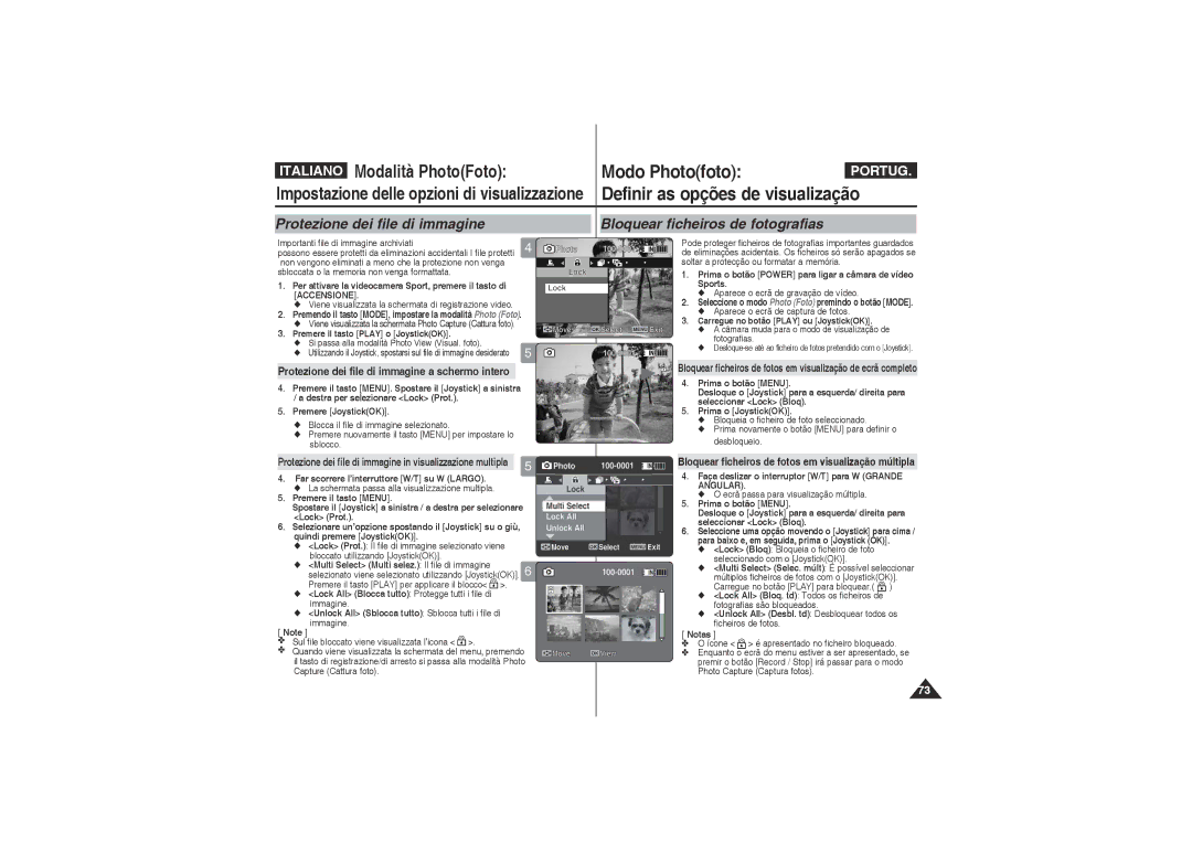 Samsung VP-X220L/XET, VP-X210L/XET manual Protezione dei file di immagine a schermo intero 