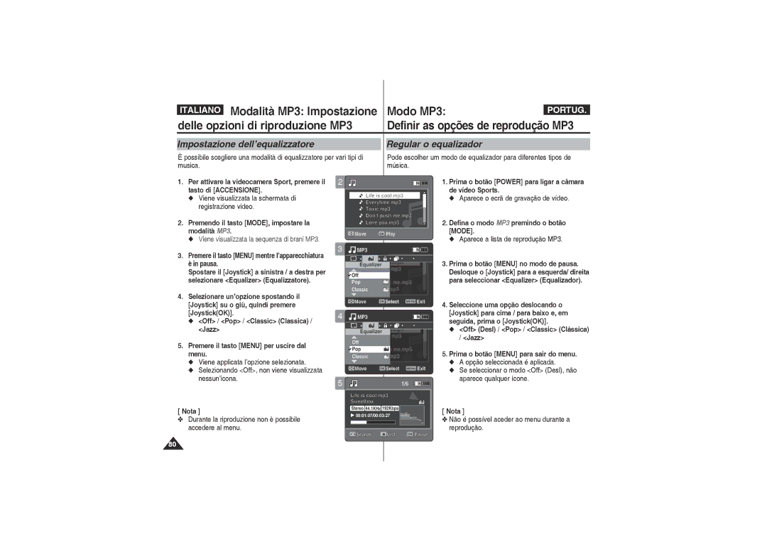 Samsung VP-X210L/XET, VP-X220L/XET manual Impostazione dell’equalizzatore Regular o equalizador 