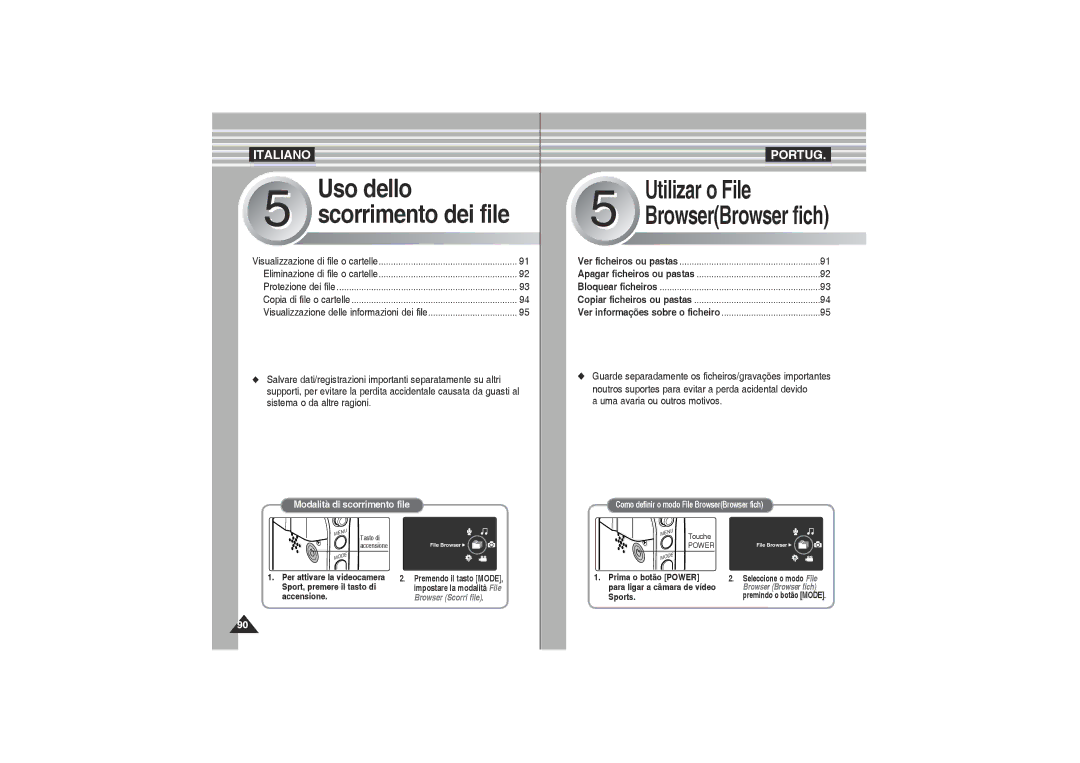 Samsung VP-X210L/XET, VP-X220L/XET manual Visualizzazione delle informazioni dei file, Per attivare la videocamera 