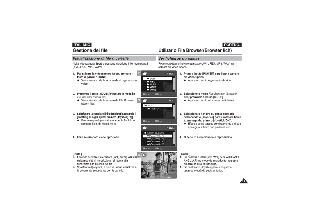 Samsung VP-X220L/XET Visualizzazione di file o cartelle Ver ficheiros ou pastas, Il file selezionato viene riprodotto 