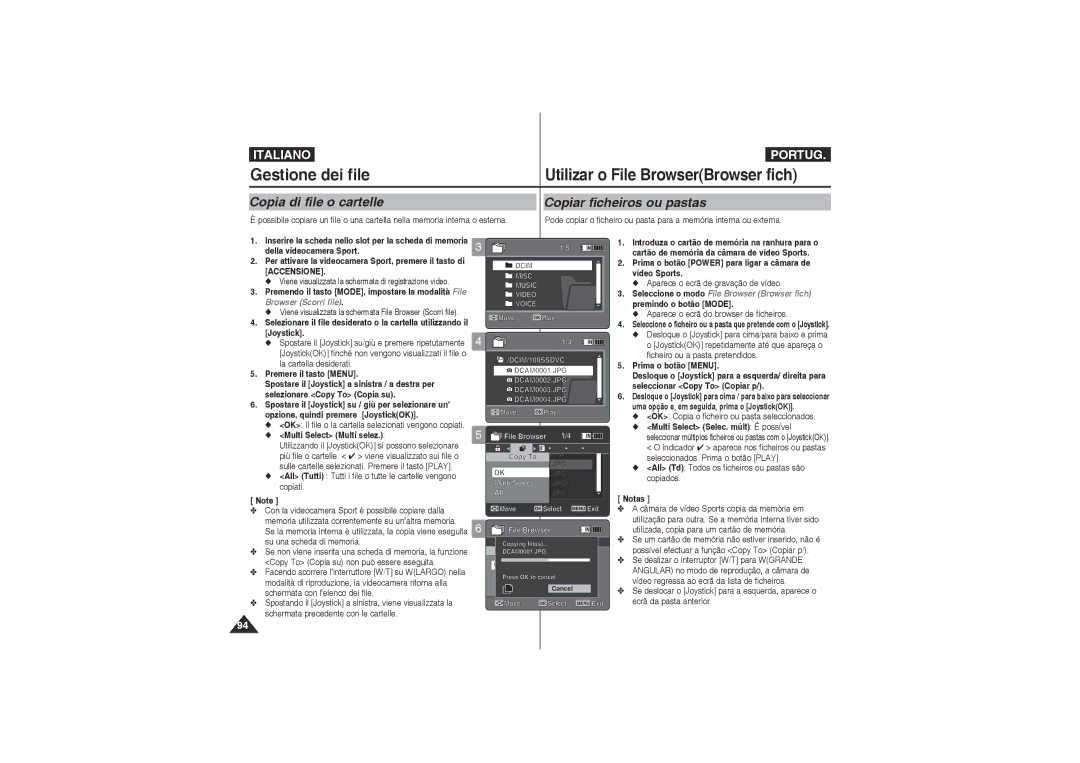 Samsung VP-X210L/XET, VP-X220L/XET manual Copia di file o cartelle, Copiar ficheiros ou pastas, Multi Select Multi selez 