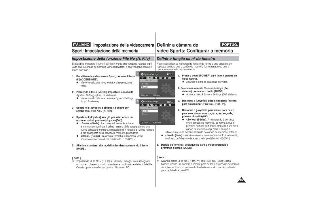 Samsung VP-X220L/XET, VP-X210L/XET manual Selezionare File No. N. File, Series Serie La numerazione tra le schede 