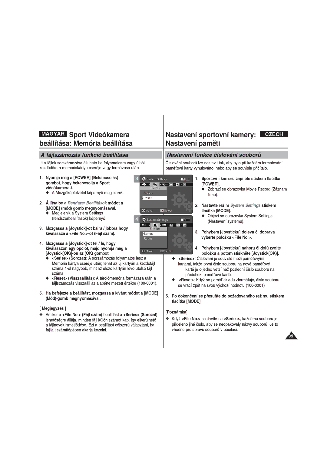 Samsung VP-X220L/XEO manual Beállítása Memória beállítása Nastavení paměti, Fájlszámozás funkció beállítása 