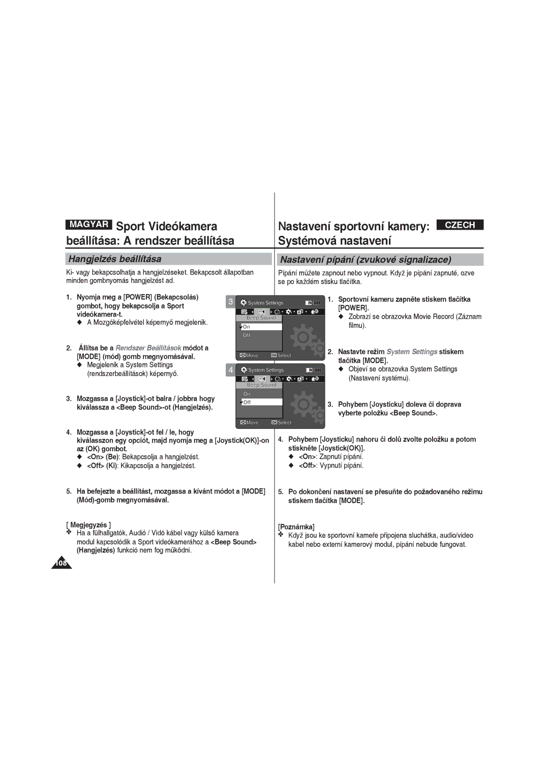 Samsung VP-X220L/XEO manual Beállítása a rendszer beállítása Systémová nastavení, Vyberte položku Beep Sound 