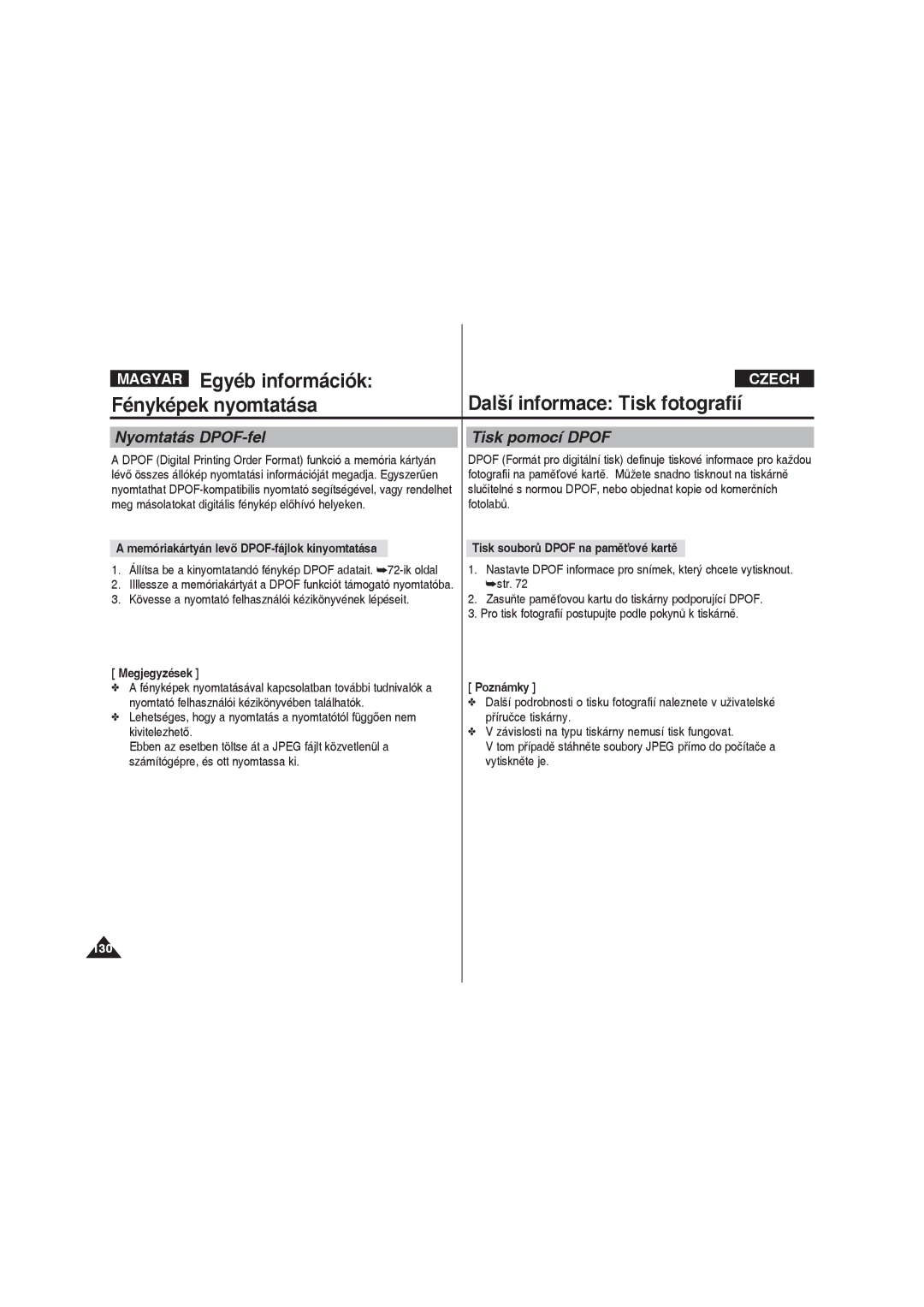 Samsung VP-X220L/XEO manual Nyomtatás DPOF-fel Tisk pomocí Dpof, Memóriakártyán levő DPOF-fájlok kinyomtatása 