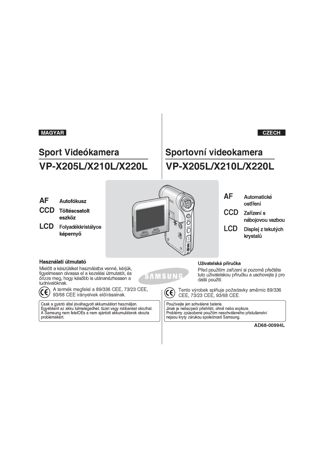 Samsung VP-X220L/XEO manual Ccd Lcd, Používejte jen schválené baterie 