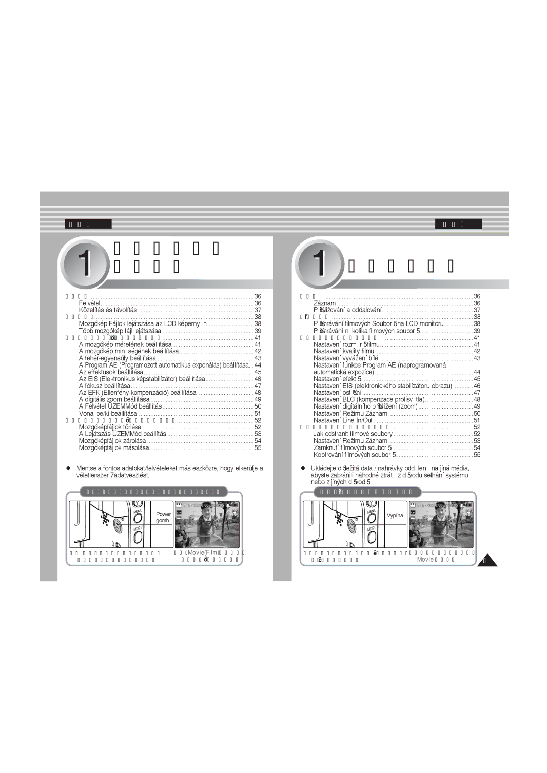 Samsung VP-X220L/XEO manual Nastavení funkce Program AE naprogramovaná, Tlačítka Power Movie Record 