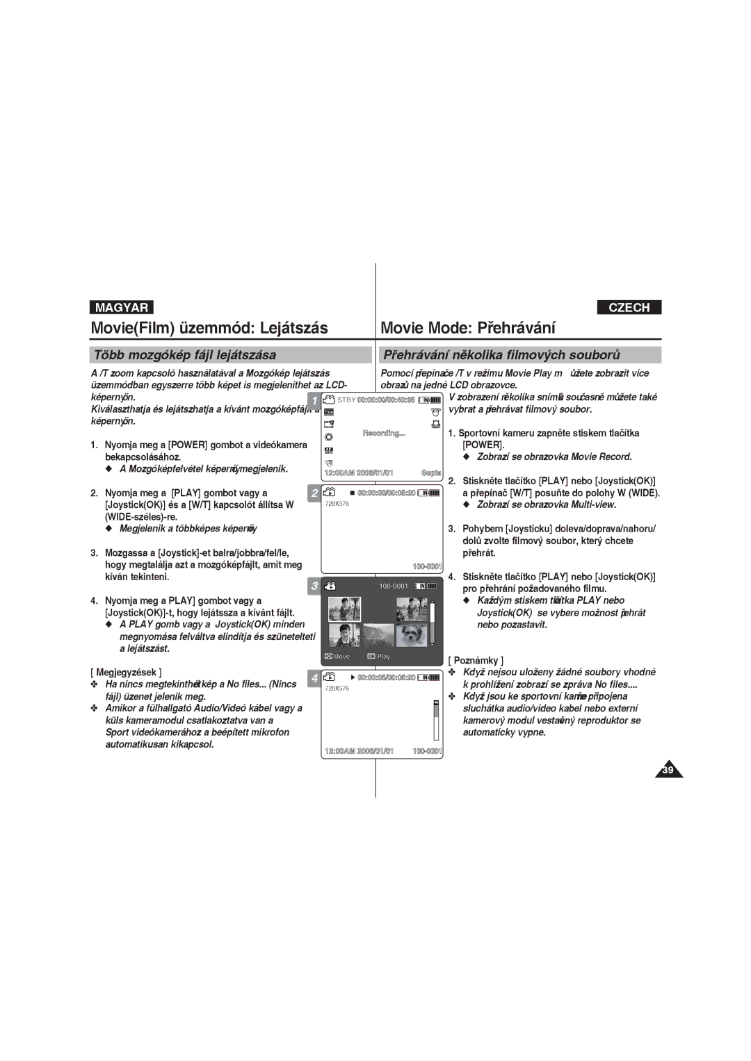 Samsung VP-X220L/XEO manual WIDE-széles-re, Přehrát, Kíván tekinteni, Pro přehrání požadovaného filmu 