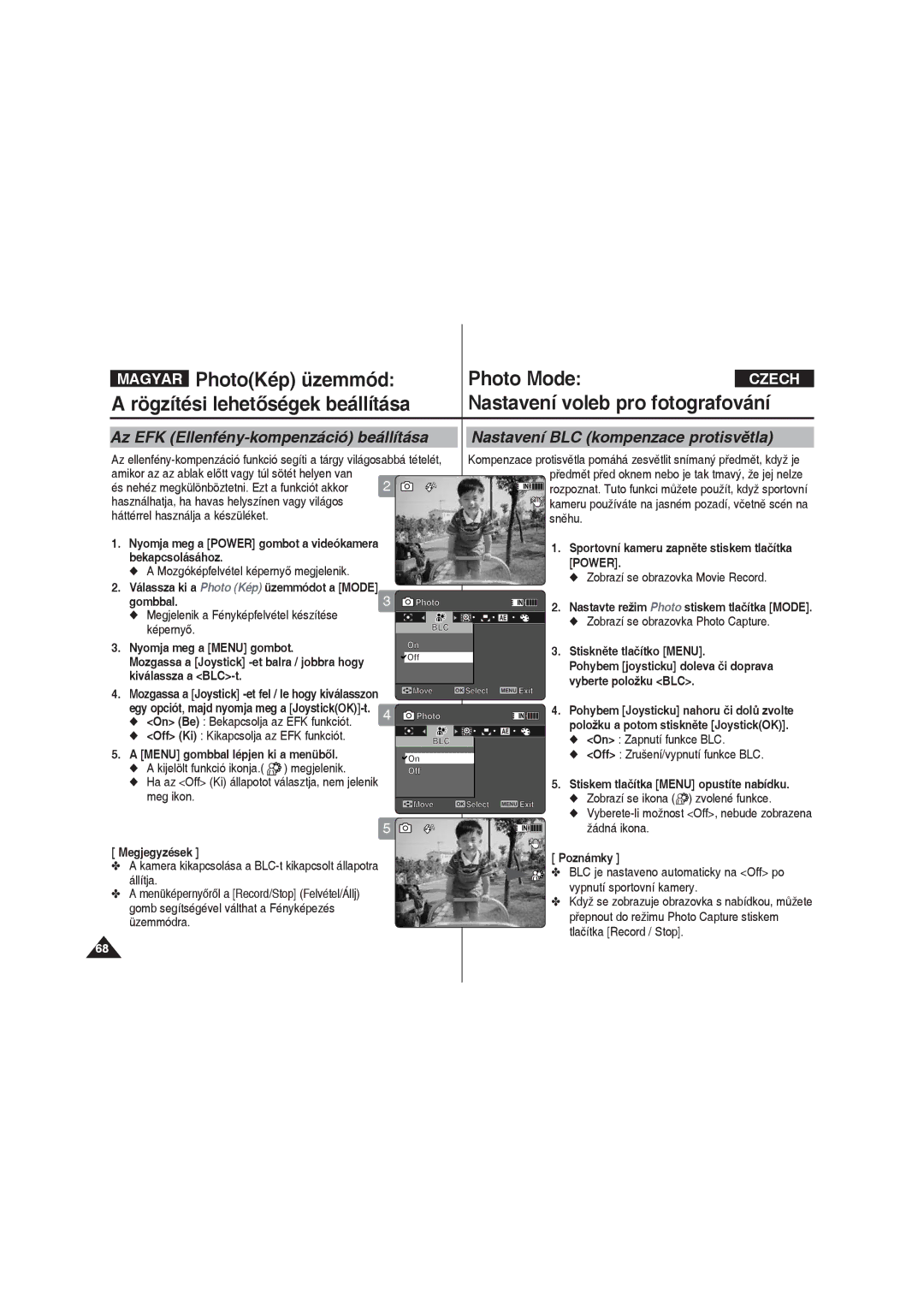 Samsung VP-X220L/XEO manual Kiválassza a BLC-t Vyberte položku BLC, Vypnutí sportovní kamery, Tlačítka Record / Stop 