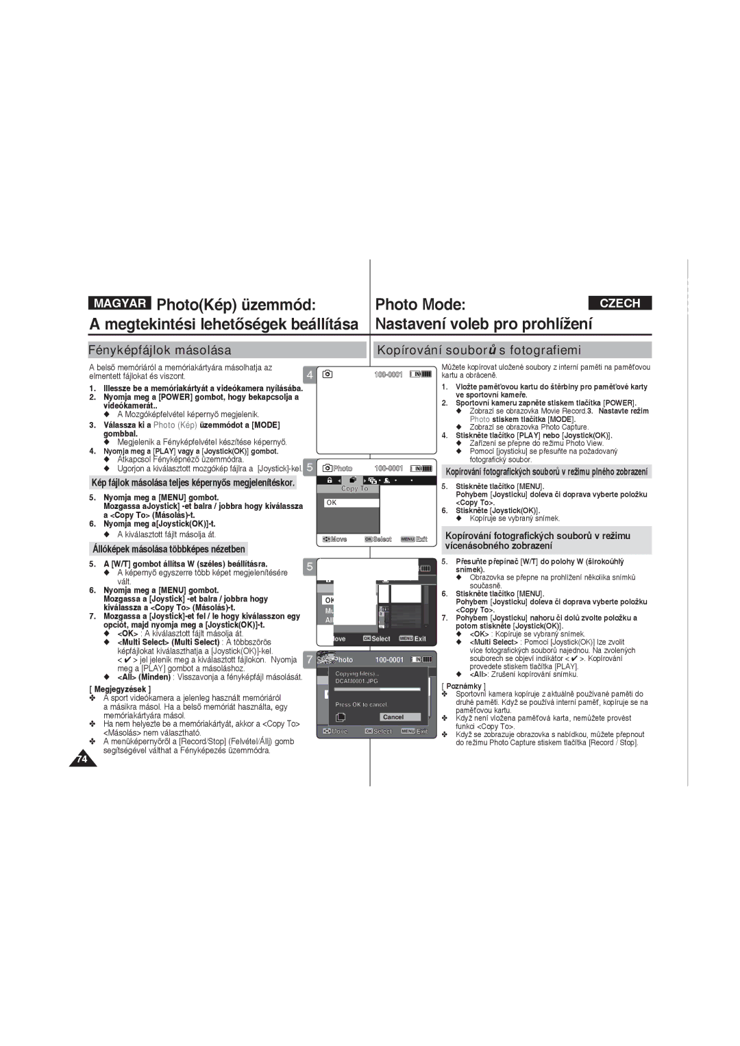 Samsung VP-X220L/XEO manual Fényképfájlok másolása Kopírování souborů s fotografiemi, Vícenásobného zobrazení 