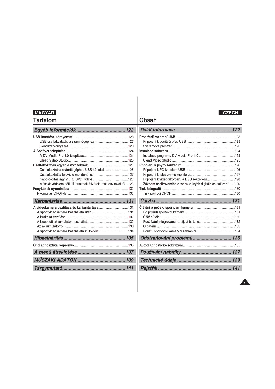 Samsung VP-X220L/XEO manual 122, 131, 135, 137, 139, 141 