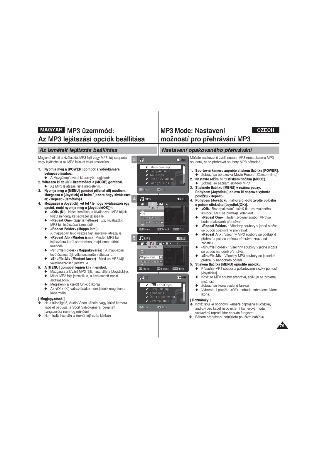 Samsung VP-X220L/XEO manual Az MP3 lejátszási lista megjelenik, Zobrazí se seznam skladeb MP3 