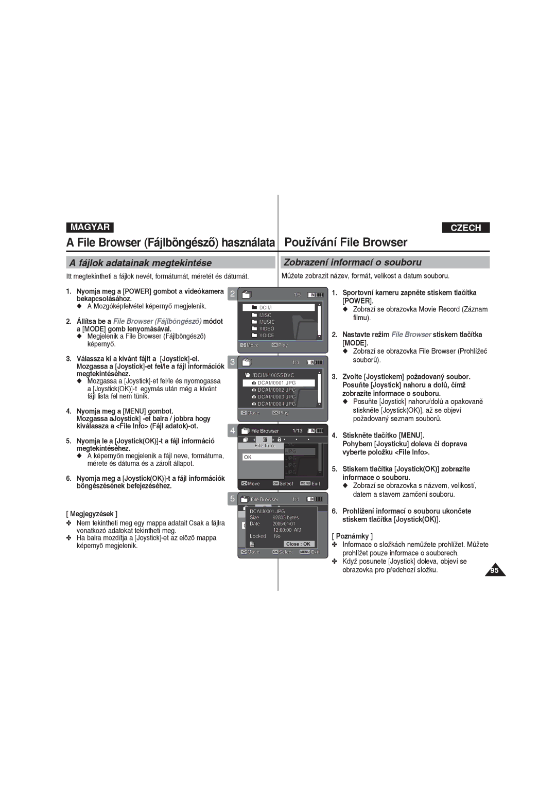 Samsung VP-X220L/XEO manual Fájlok adatainak megtekintése, Zobrazení informací o souboru 