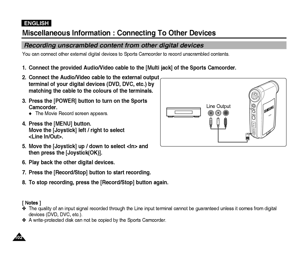 Samsung VP-X300L manual Recording unscrambled content from other digital devices, Line Output 