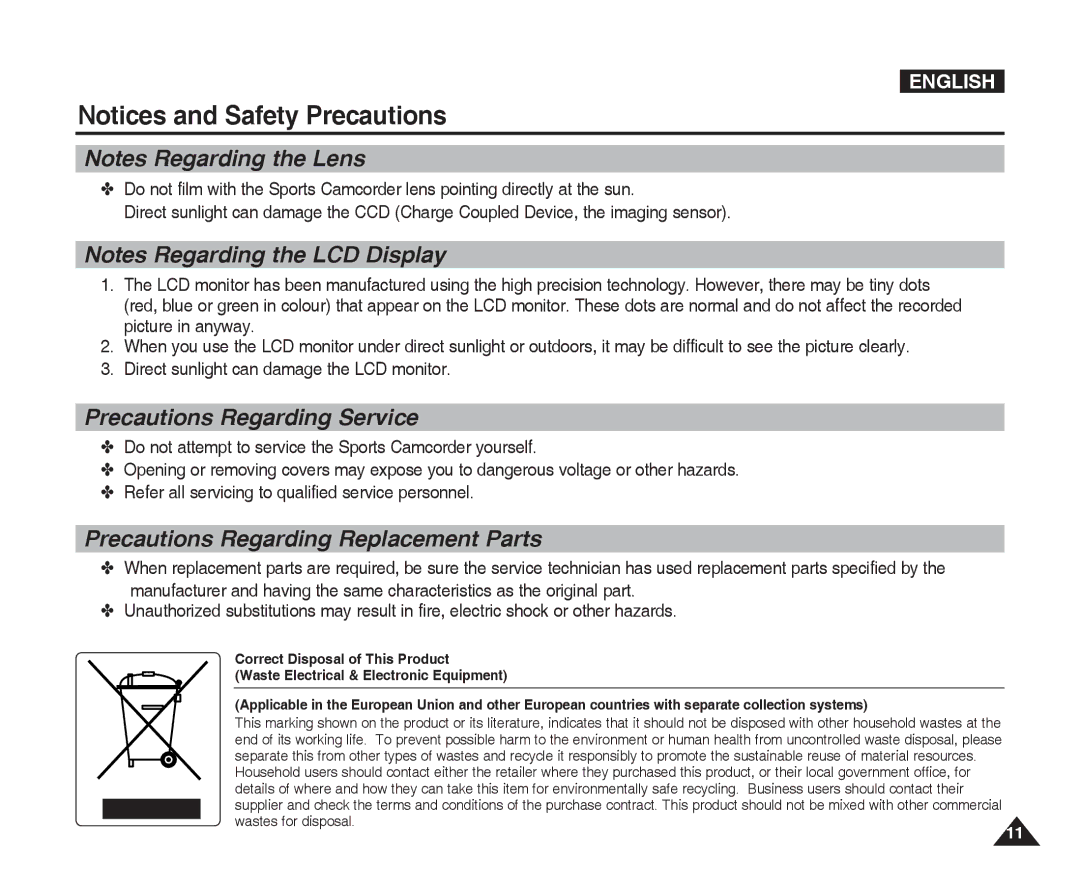 Samsung VP-X300L manual Precautions Regarding Service, Precautions Regarding Replacement Parts 