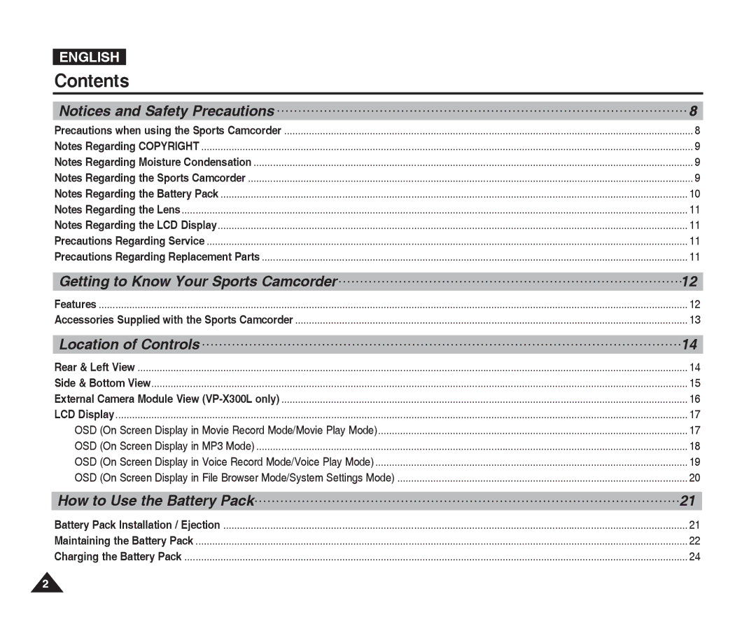 Samsung VP-X300L manual Contents 