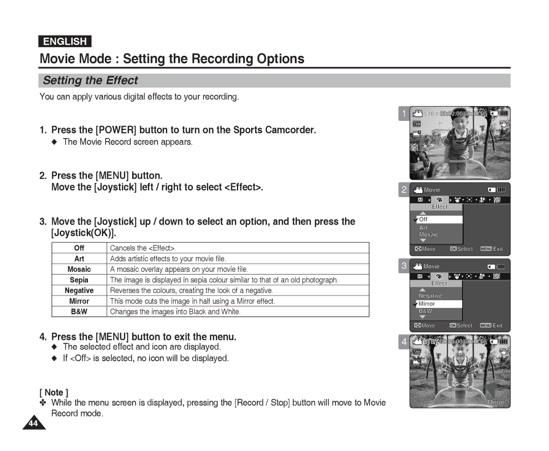 Samsung VP-X300L manual Setting the Effect, Move the Joystick left / right to select Effect, JoystickOK 