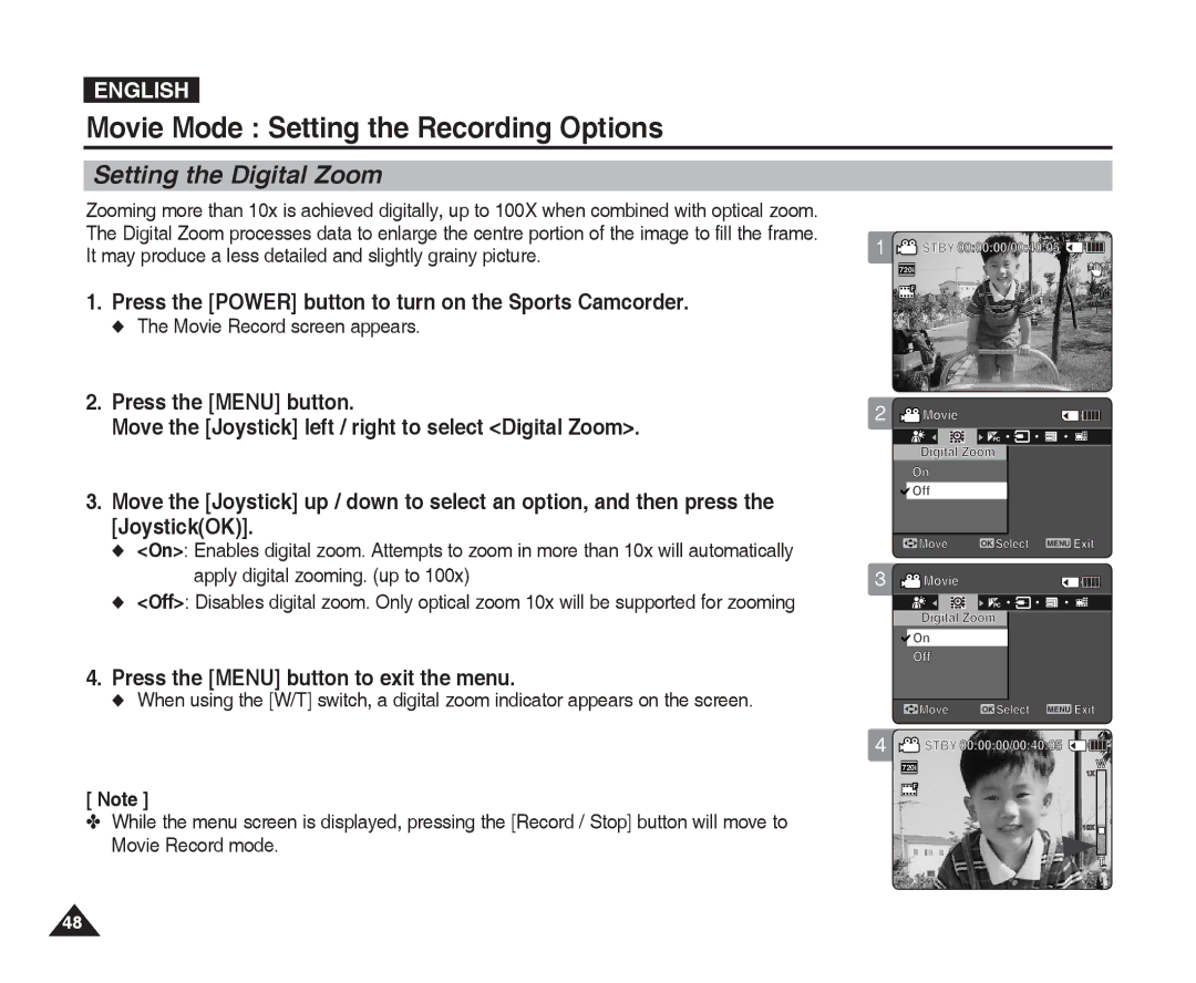 Samsung VP-X300L manual Setting the Digital Zoom, Apply digital zooming. up to 