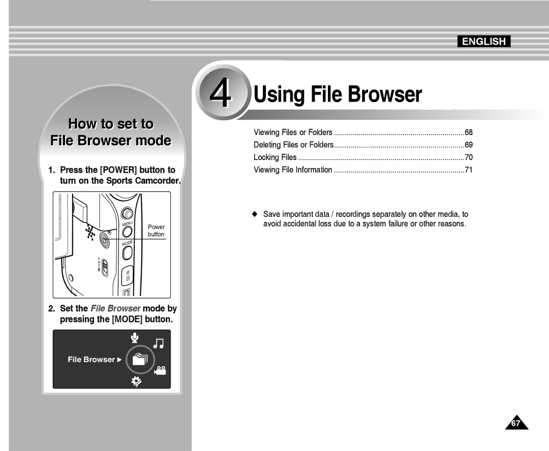 Samsung VP-X300L manual Using File Browser 