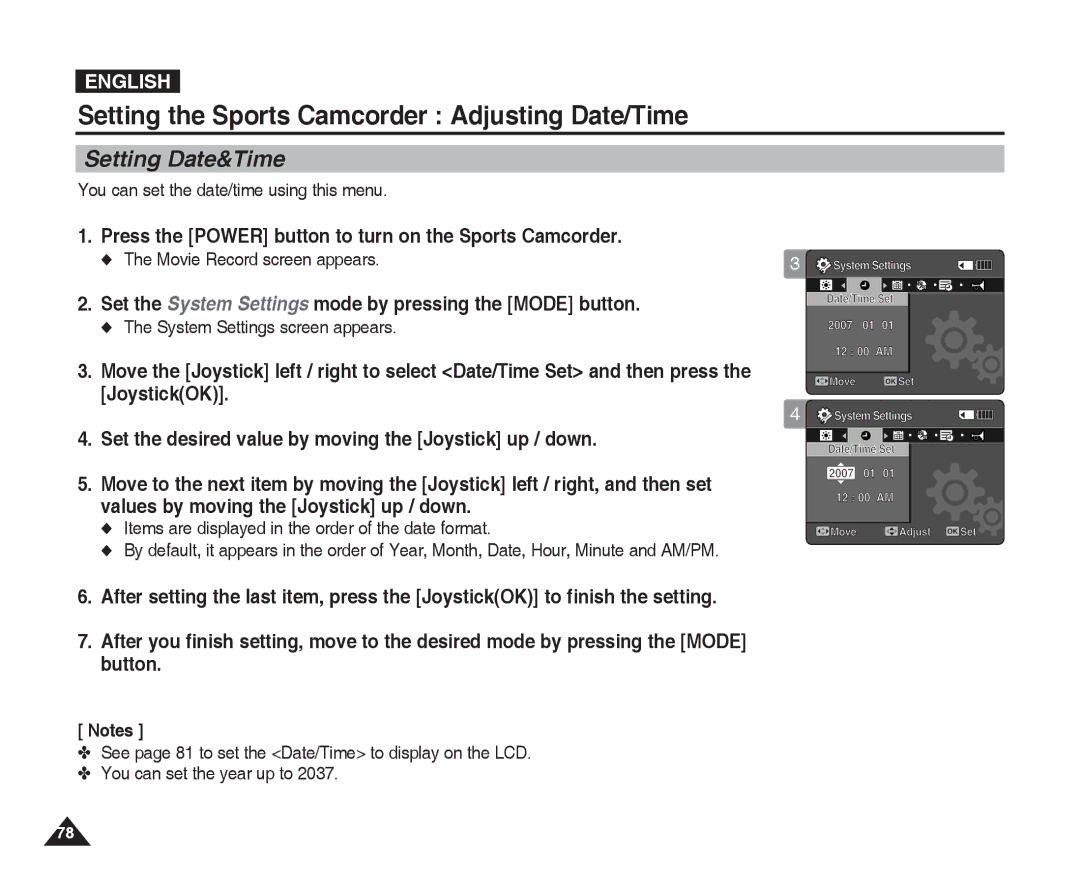 Samsung VP-X300L manual Setting the Sports Camcorder Adjusting Date/Time, Setting Date&Time 