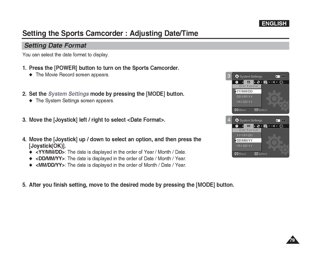 Samsung VP-X300L manual Setting Date Format, You can select the date format to display 