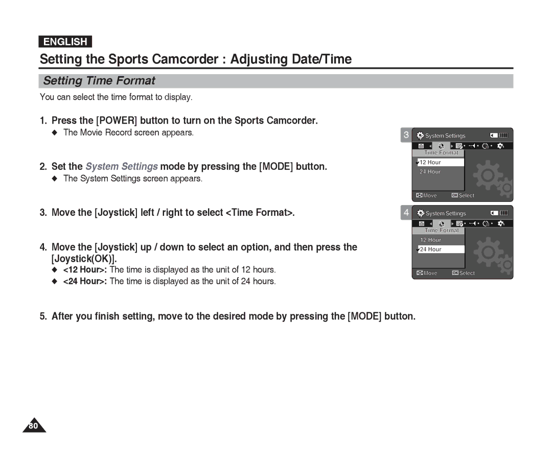 Samsung VP-X300L manual Setting Time Format, You can select the time format to display 