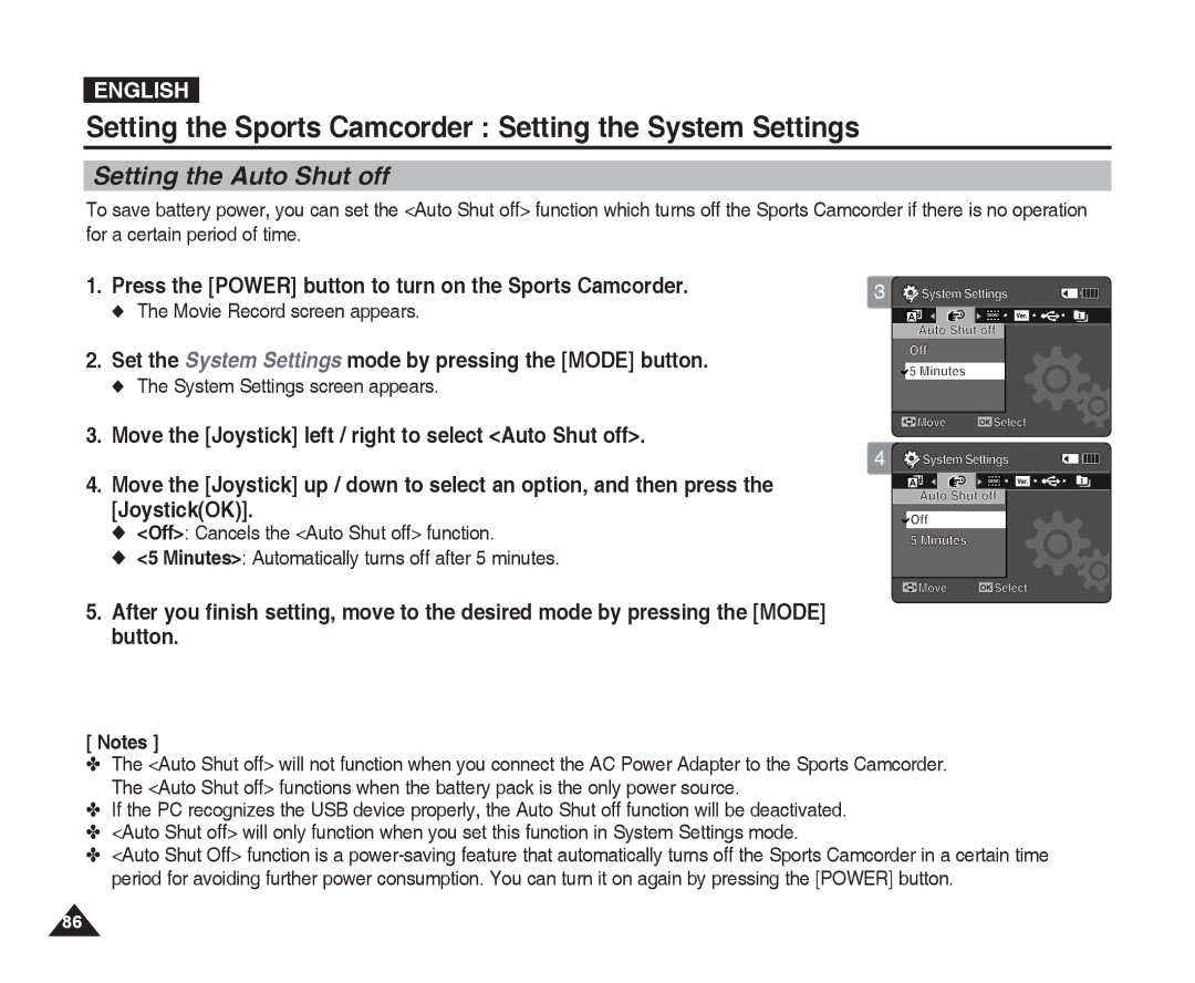 Samsung VP-X300L manual Setting the Auto Shut off 