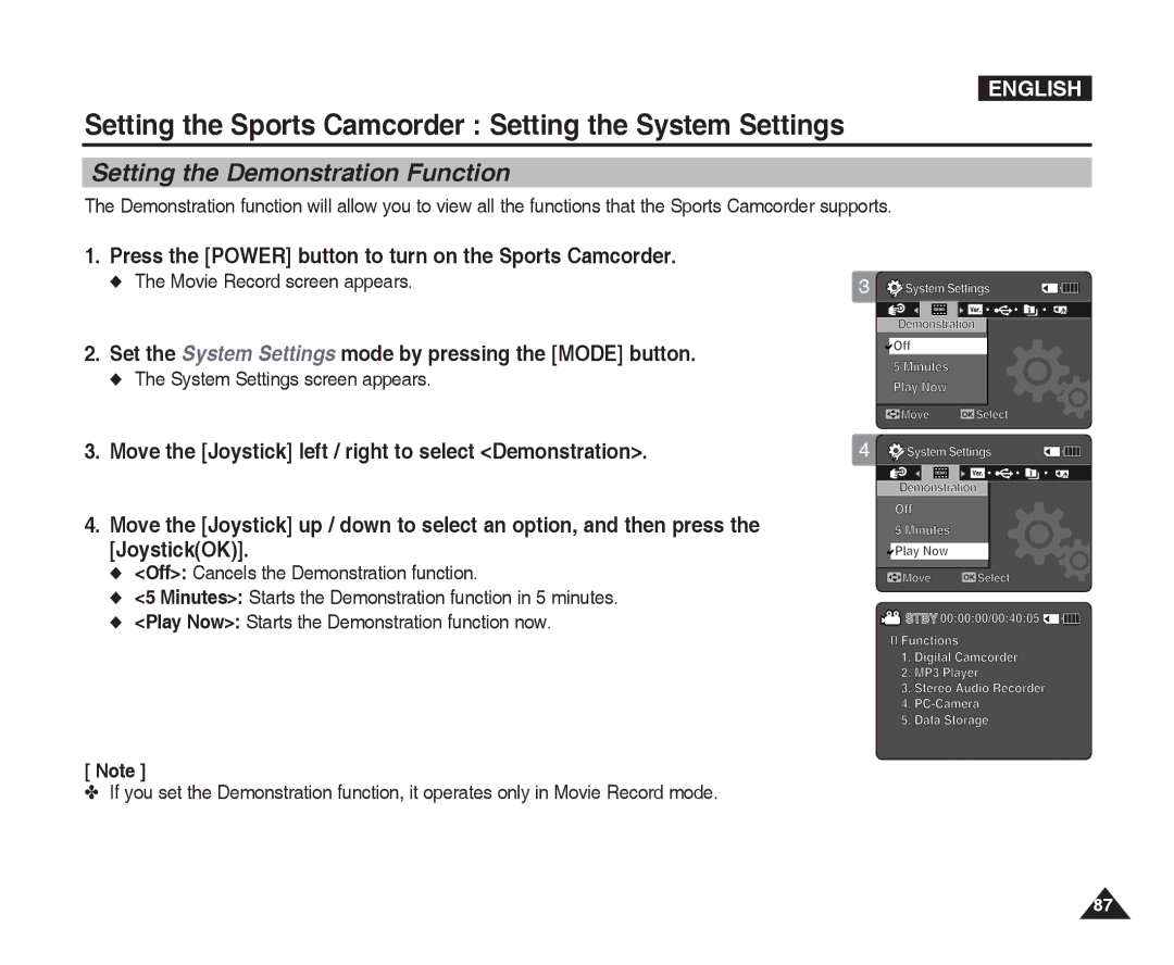 Samsung VP-X300L manual Setting the Demonstration Function 