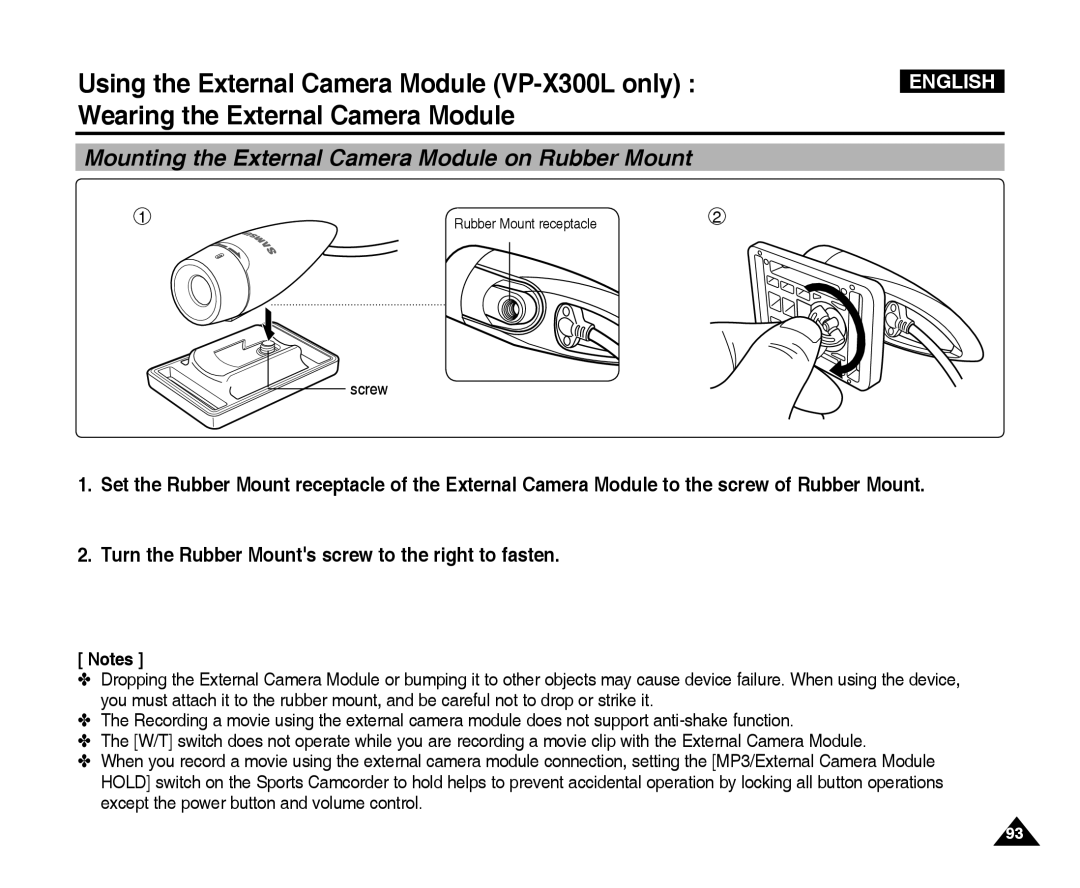 Samsung VP-X300L manual Mounting the External Camera Module on Rubber Mount 