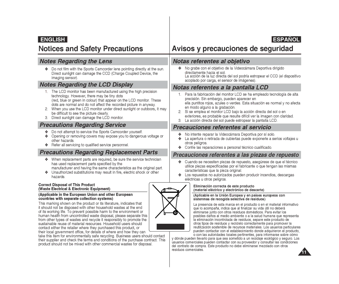 Samsung VP-X300L/XEO, VP-X300L/XEF, VP-X300/XEF manual Precautions Regarding Service, Precautions Regarding Replacement Parts 