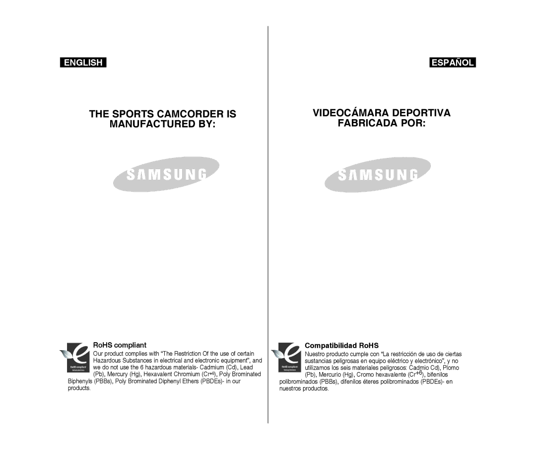 Samsung VP-X300L/XET, VP-X300L/XEF, VP-X300/XEF, VP-X300/XET, VP-X300L/XEE, VP-X300L/XEO RoHS compliant, Compatibilidad RoHS 