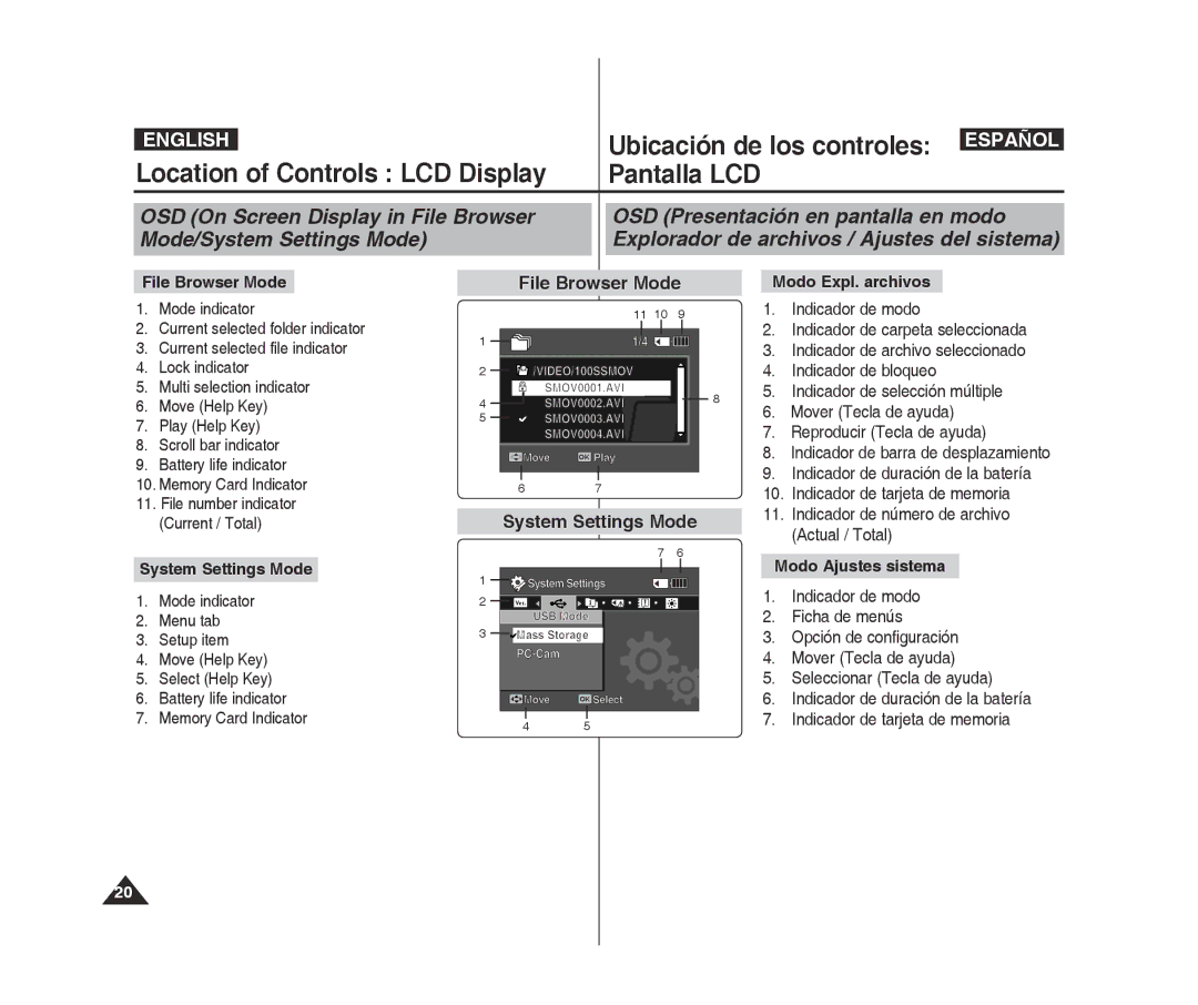 Samsung VP-X300/XET, VP-X300L/XEF, VP-X300/XEF, VP-X300L/XET, VP-X300L/XEE manual File Browser Mode, System Settings Mode 