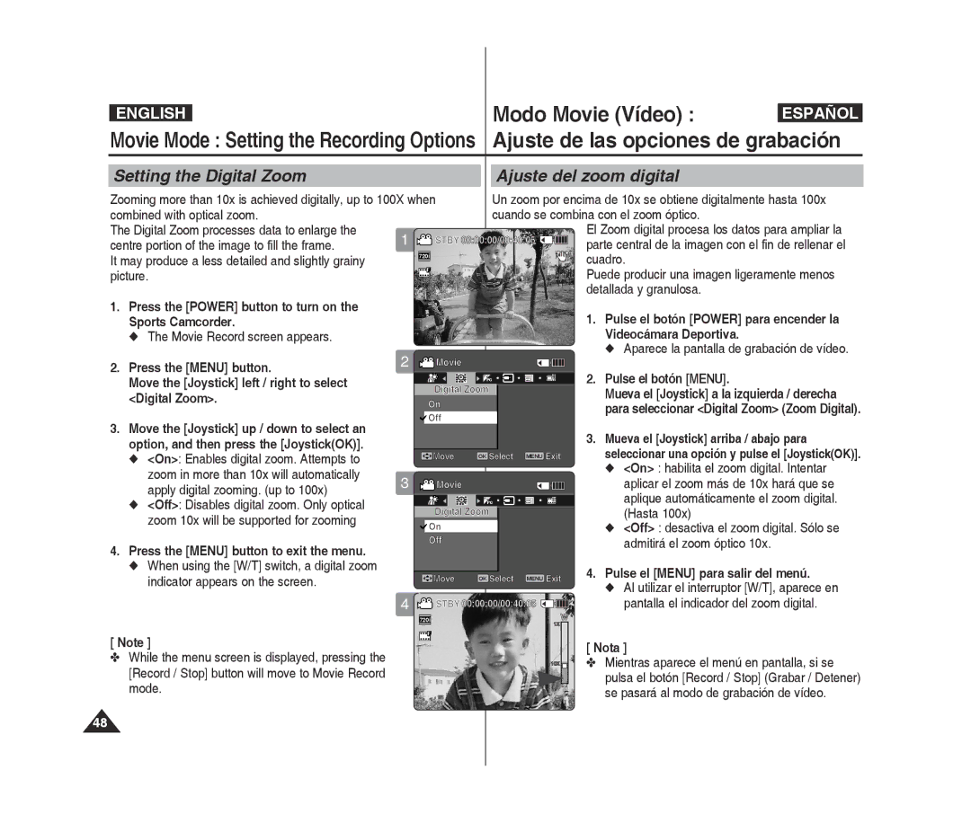 Samsung VP-X300L/XEF manual Setting the Digital Zoom Ajuste del zoom digital, On habilita el zoom digital. Intentar, Hasta 