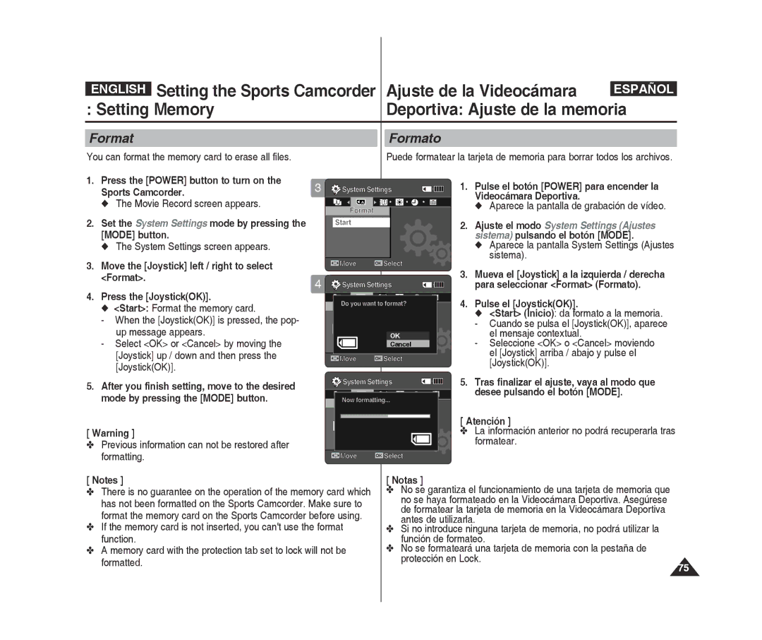 Samsung VP-X300L/XET, VP-X300L/XEF, VP-X300/XEF Format Formato, Pulse el JoystickOK, Desee pulsando el botón Mode, Atención 