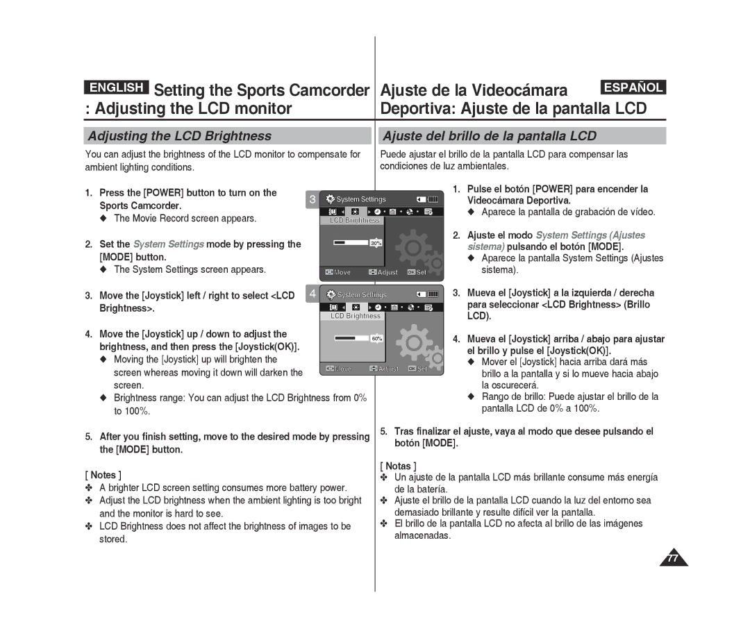 Samsung VP-X300L/XEO, VP-X300L/XEF Brightness, Move the joystick up / down to adjust, Moving the joystick up will brighten 