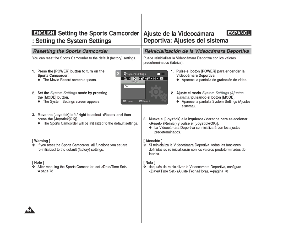 Samsung VP-X300L/XEF, VP-X300/XEF, VP-X300/XET, VP-X300L/XET Predeterminados fábrica, Sports Camcorder Videocámara Deportiva 