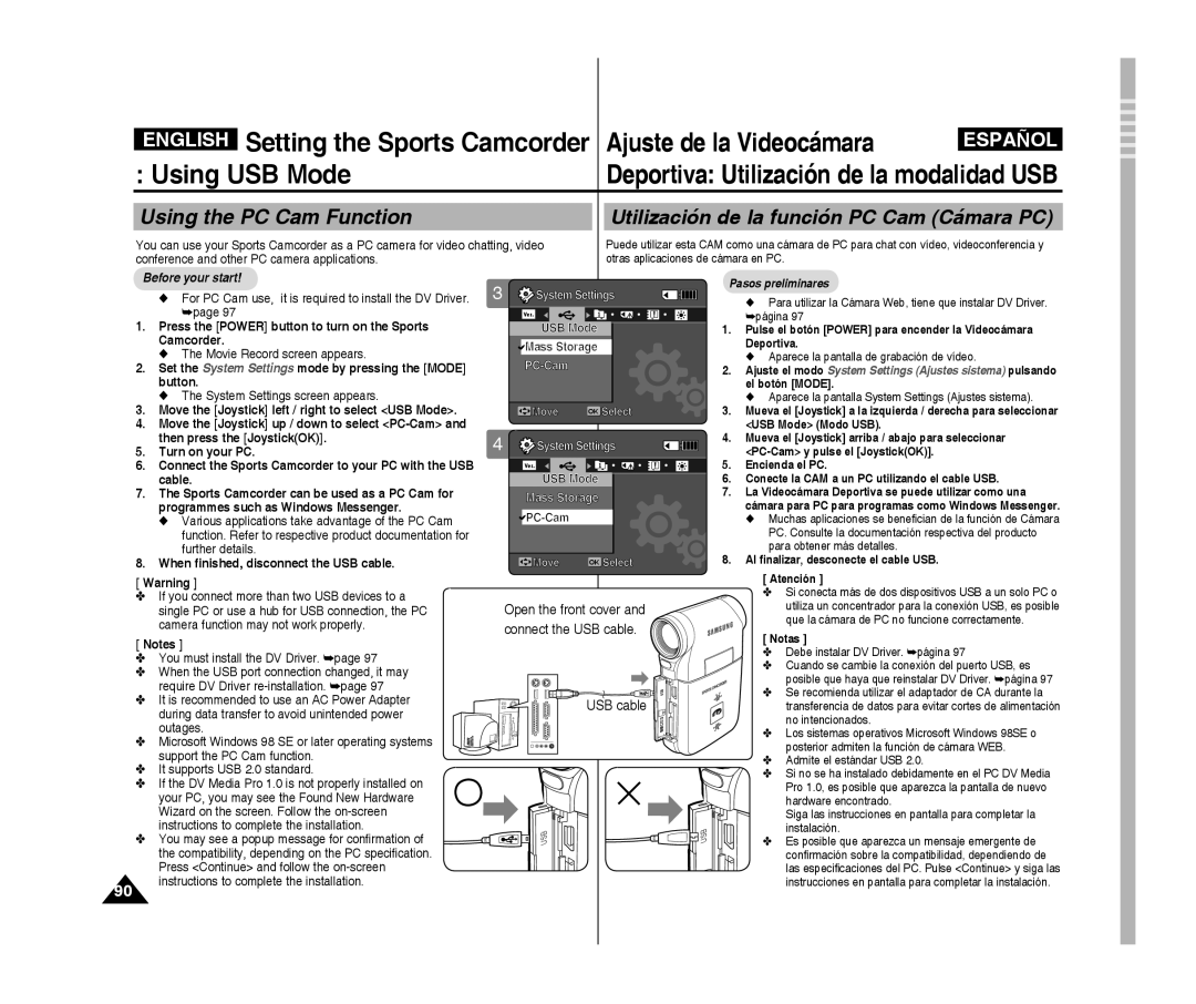 Samsung VP-X300L/XEF Set the System Settings mode by pressing the Mode button, When finished, disconnect the USB cable 