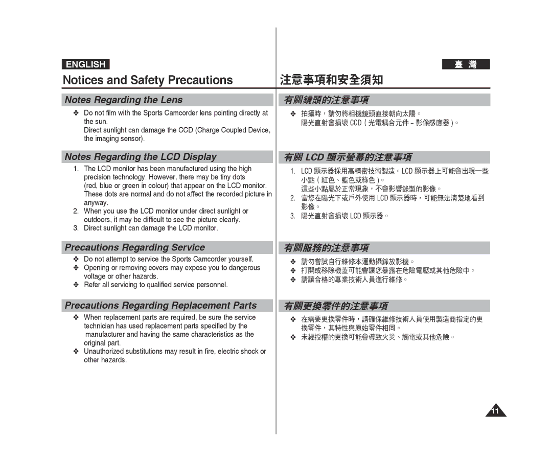 Samsung VP-X300L/XEO, VP-X300L/XEF, VP-X300/XEF manual Precautions Regarding Service, Precautions Regarding Replacement Parts 