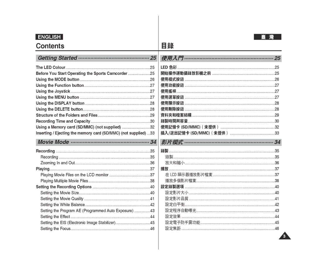 Samsung VP-X300L/XET, VP-X300L/XEF, VP-X300/XEF, VP-X300/XET, VP-X300L/XEE, VP-X300L/XEO manual Contents 