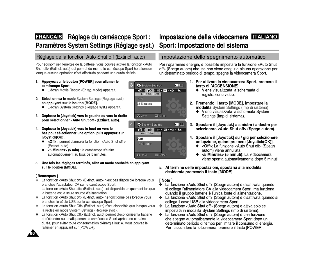 Samsung VP-X300/XET, VP-X300L/XEF, VP-X300/XEF, VP-X300L/XET manual Impostazione dello spegnimento automatico 