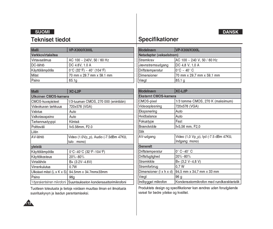 Samsung VP-X300L/XEF, VP-X300/XEF manual 112 