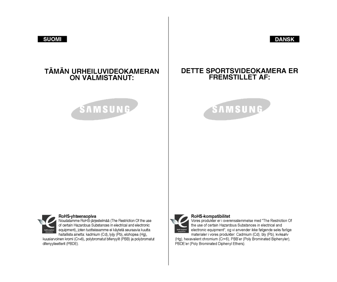 Samsung VP-X300L/XEF, VP-X300/XEF manual On Valmistanut, RoHS-yhteensopiva 