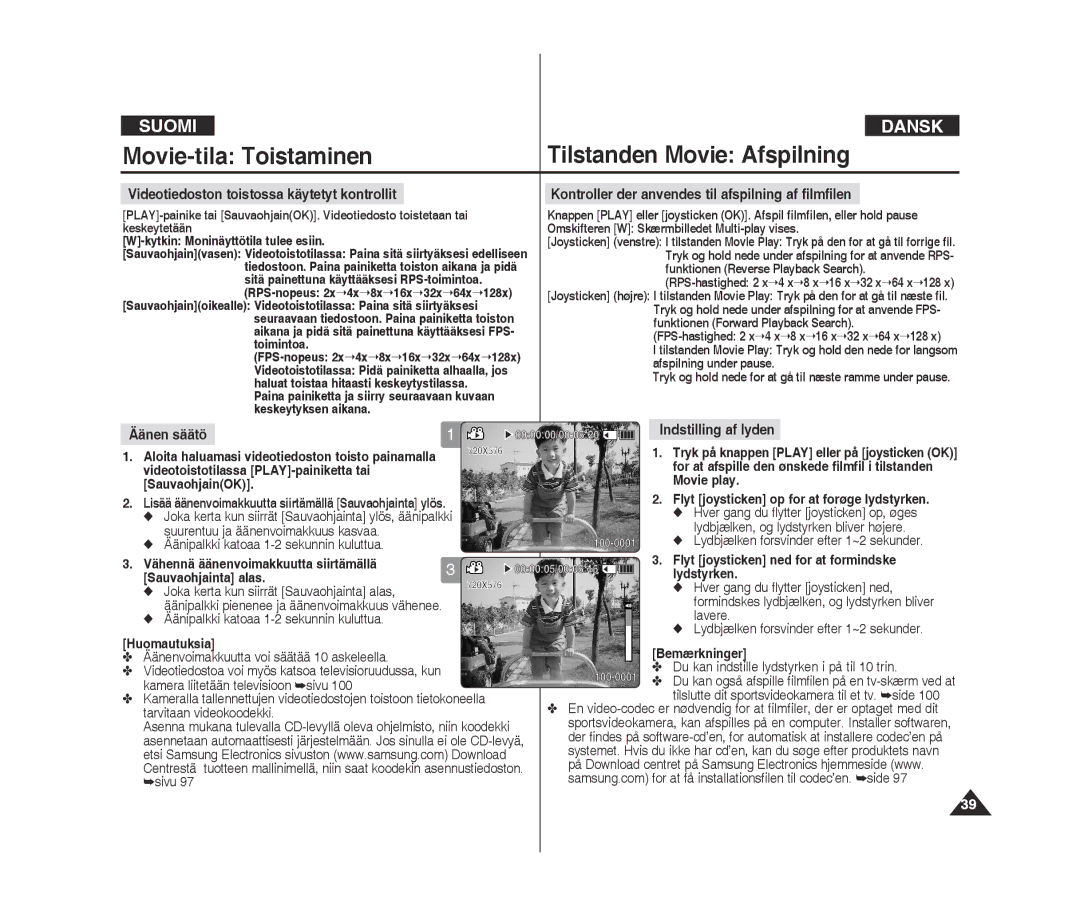 Samsung VP-X300/XEF, VP-X300L/XEF manual Äänen säätö, Indstilling af lyden 