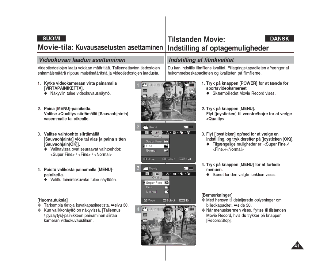 Samsung VP-X300/XEF manual Kytke videokameraan virta painamalla, Virtapainiketta, Näkyviin tulee videokuvausnäyttö, Quality 